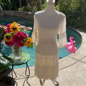Chelsea & Theodore Anthropologie Sz S white Lace crochet peasant Boho Dress 🎀